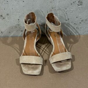 Sarto by Franco Sarto Tan Suede Ankle Strap 2” Wedge Sandals - Size 6.5